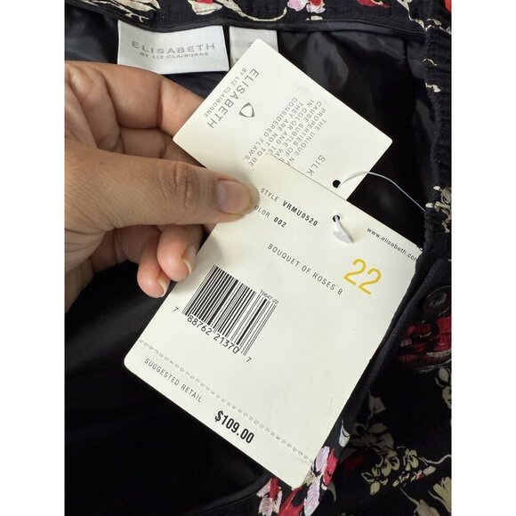 Liz Claiborne 100% Silk Roses Aline Flowy Pull On Skirt Boho Cottagecore NWT 22 - Picture 8 of 9